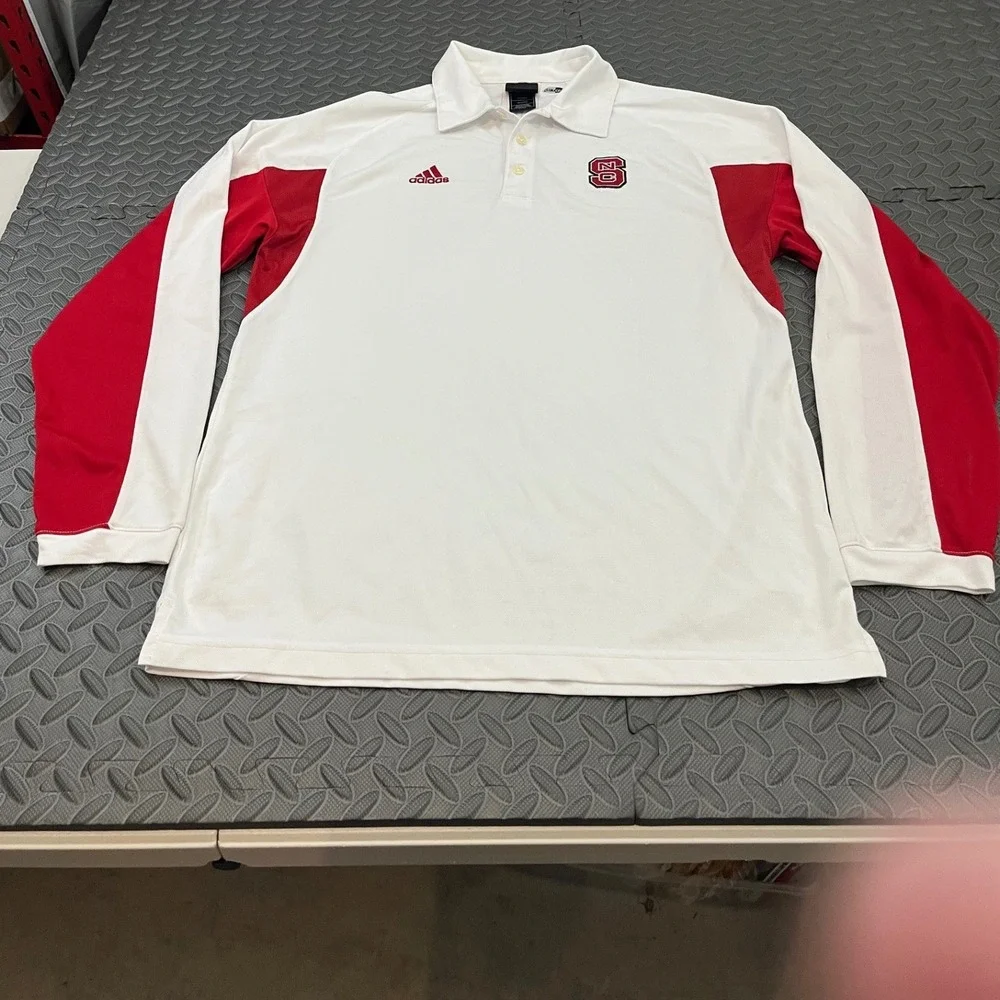 Adidas NC State Wolfpack Polo Mens S White Red Long Sleeve ClimaCool NCAA‎ - Picture 5 of 9